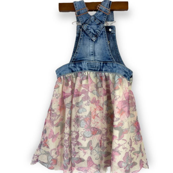 Jordache Overall Dress Denim Butterfly Print - Picture 3 of 4
